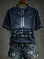 Women's 9.11 Never Forget Printed V-neck T-shirt