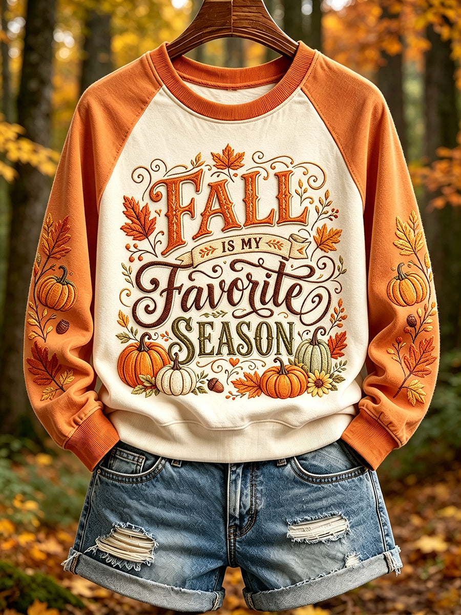 Women's Fall Is My Favorite Season Print Contrast Color Raglan Sleeve Sweatshirt
