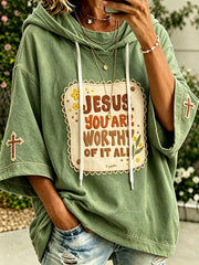Women's faith theme slogan color-blocked design casual hoodie
