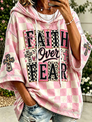 Women's faith theme slogan color-blocked design casual hoodie