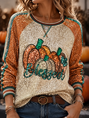 Women's Autumn pumpkin print Printed raglan sleeve sweatshirt