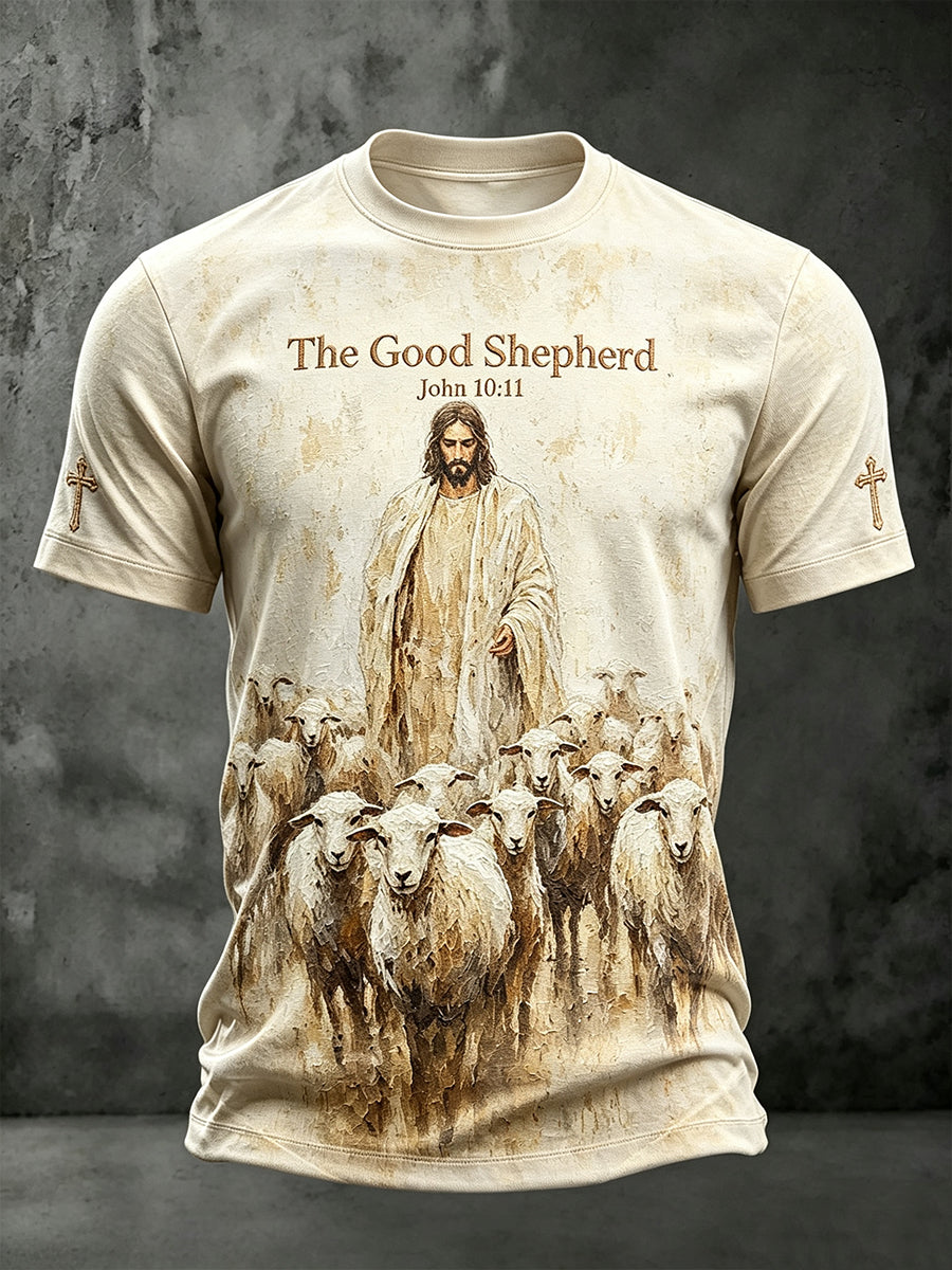 Men's Jesus The Good Shepherd Print Short Sleeves T-shirt