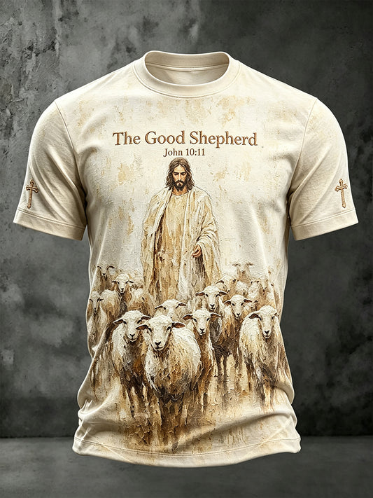 Men's Jesus The Good Shepherd Print Short Sleeves T-shirt