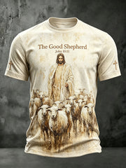 Men's Jesus The Good Shepherd Print Short Sleeves T-shirt