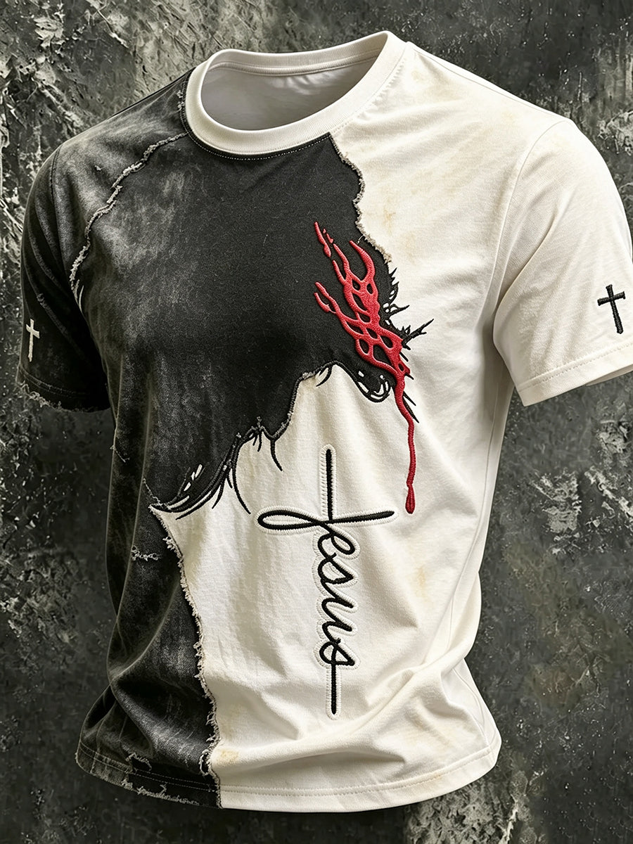 Men's God Jesus Contrast Color Print Short Sleeves T-shirt