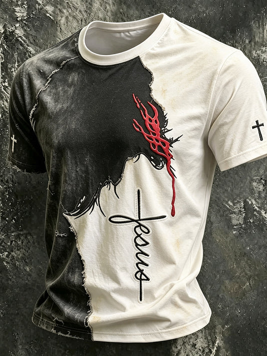 Men's God Jesus Contrast Color Print Short Sleeves T-shirt