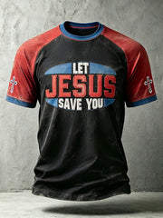Men's faith theme slogan printed casual short-sleeve T-shirt