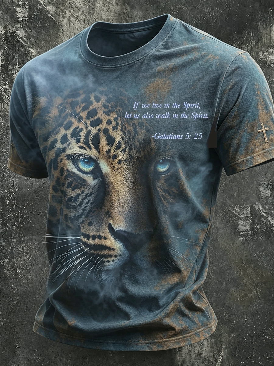 Men's In The Spirit Christian Faith Leopard Print Short Sleeves T-shirt