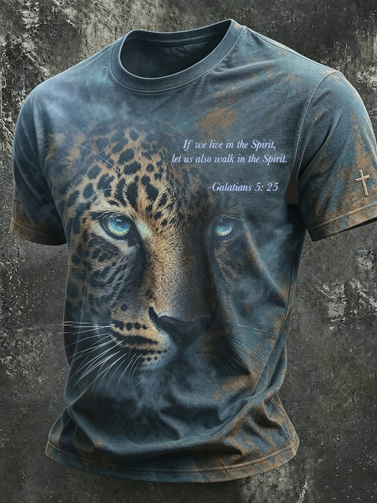 Men's In The Spirit Christian Faith Leopard Print Short Sleeves T-shirt