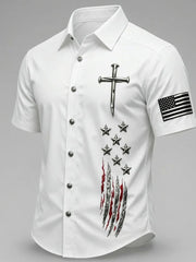 Men's Faith Cross Printed Casual Short Sleeve Shirt
