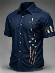 Men's Faith Cross Printed Casual Short Sleeve Shirt