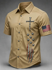Men's Faith Cross Printed Casual Short Sleeve Shirt