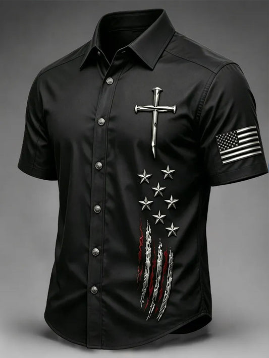 Men's Faith Cross Printed Casual Short Sleeve Shirt