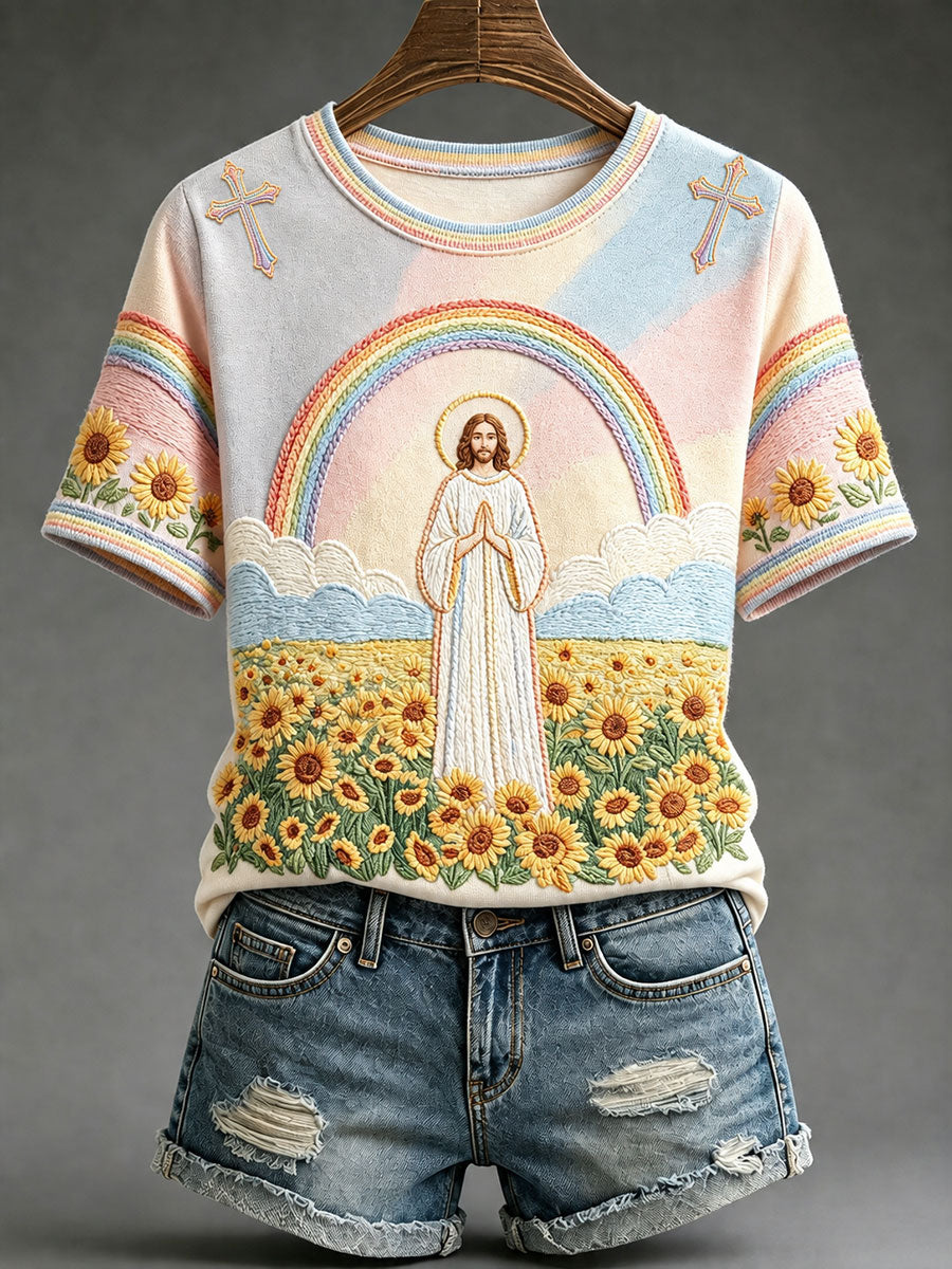 Women's Rainbow Jesus Art Christian T-Shirts
