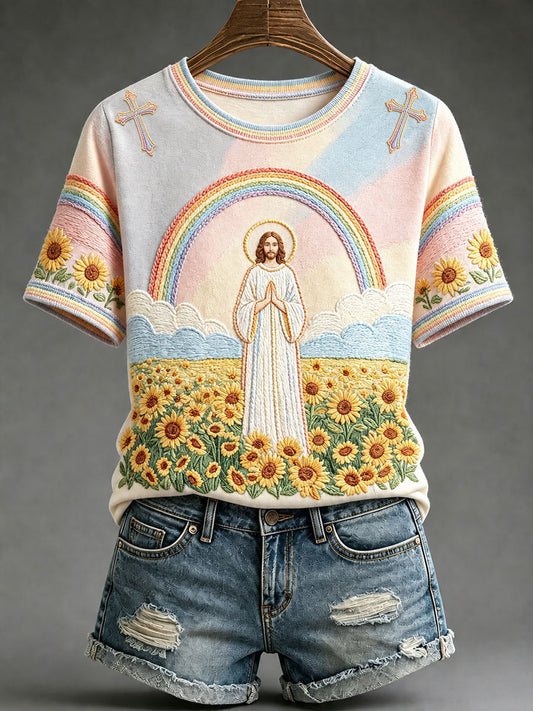 Women's Rainbow Jesus Art Christian T-Shirts