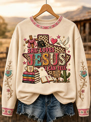Women's She Loves Jesus I Can Tell Print Casual Sweatshirt