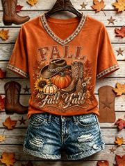 Women's Western-style autumn printed short-sleeved T-shirt
