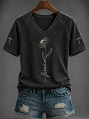 Women's Faith“JESUS” Printed V-neck T-shirt