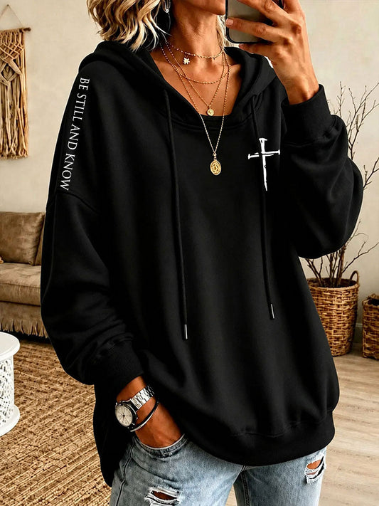 Women's BE STILL AND KNOW Printed Casual Hoodie
