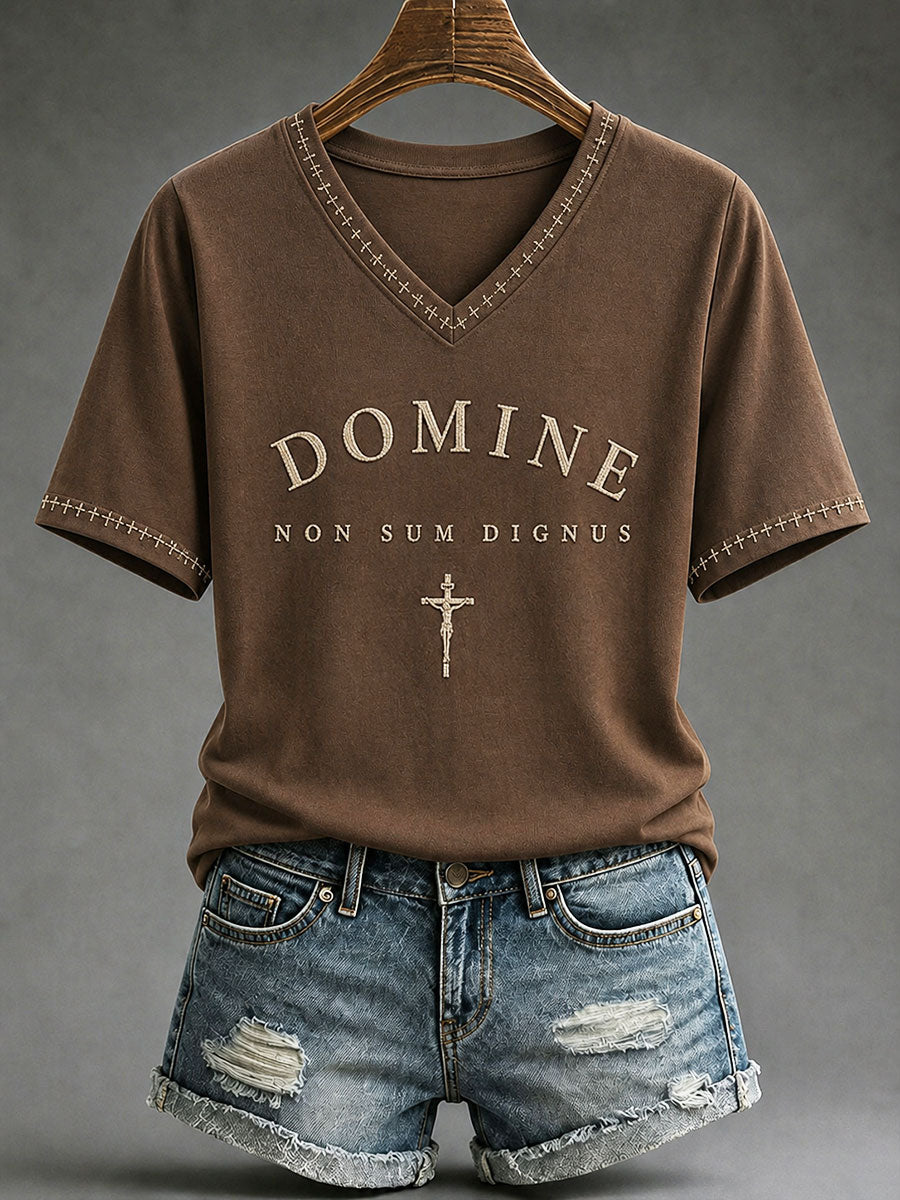 Women's Domine Non Sum Dignus Catholic Faith Casual T-shirt