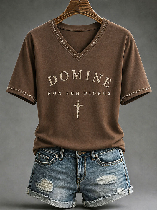 Women's Domine Non Sum Dignus Catholic Faith Casual T-shirt
