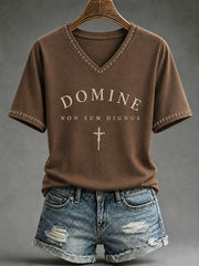 Women's Domine Non Sum Dignus Catholic Faith Casual T-shirt