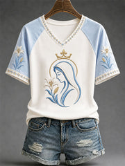Women's Virgin Mary Lily Catholic Faith Casual T-shirt