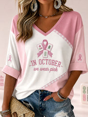 Women's In October we wear pink Mahjong V-neck T-shirts