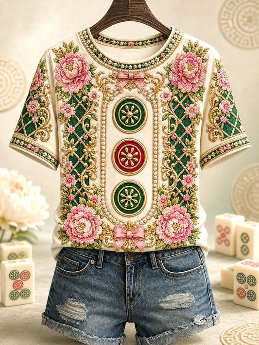 Women's 3-bamboo mahjong casual T-shirts