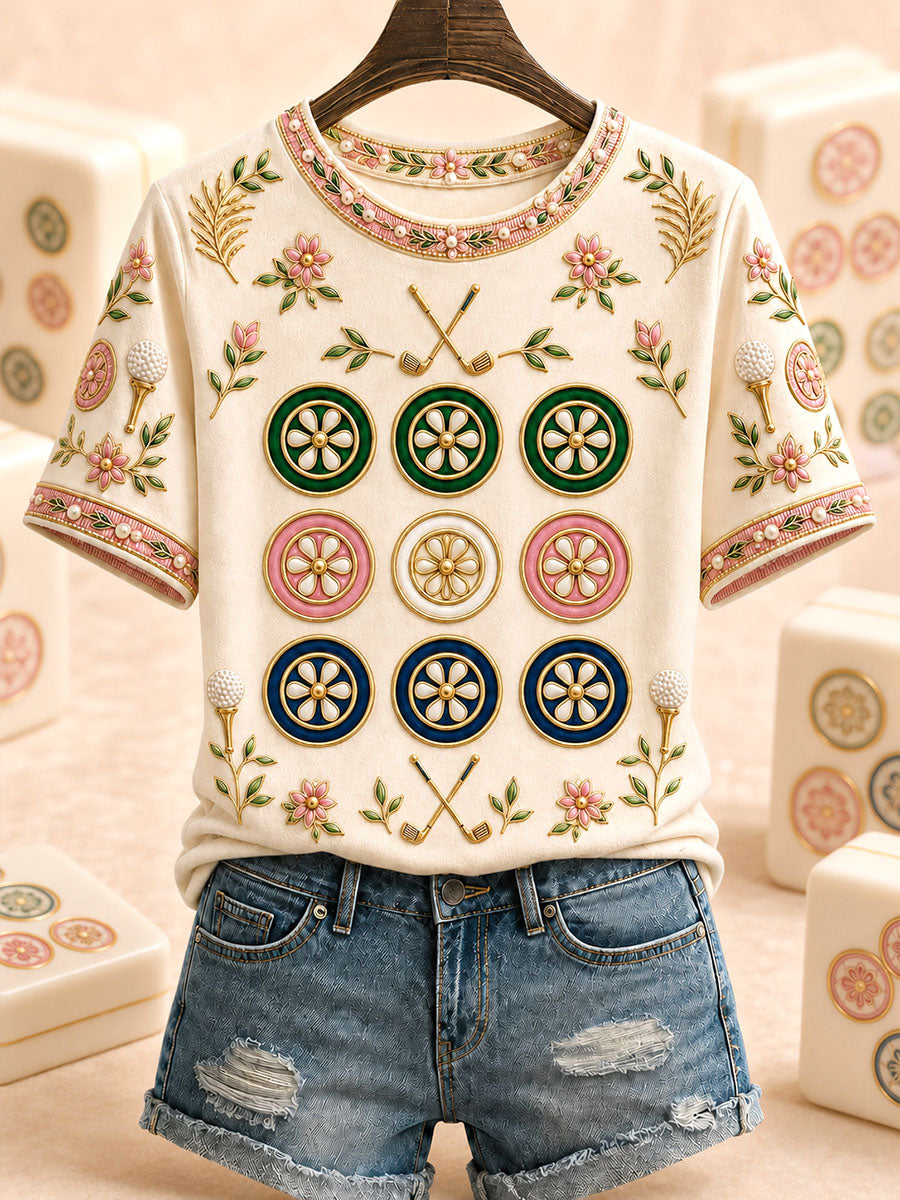 Women's 9-bamboo mahjong casual T-shirts