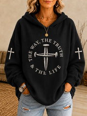 Women's Jesus The Way The Truth The Life John 14:6 Cross Graphic Hoodie