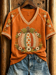 Women's Fall Pumpkin Print Casual T-Shirt