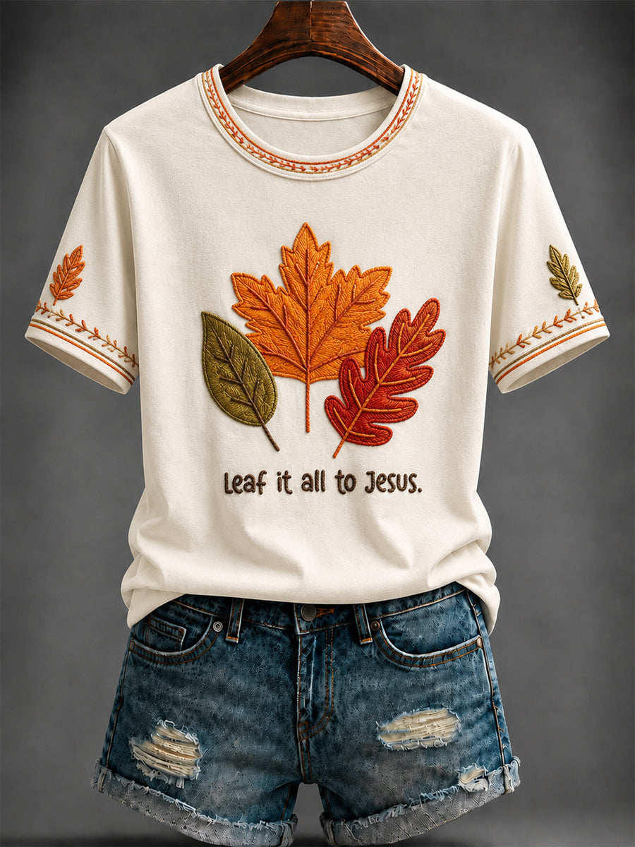 Women's Autumn “Leaf it all to Jesus.” Printed T-shirt