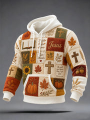 Men's Fall Christian Patchwork Print Casual Waffle Hoodie