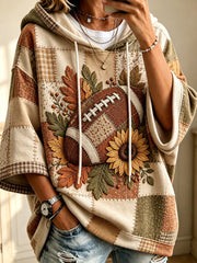 Women’s Fall Football Floral Patchwork Print Comfy Hoodie