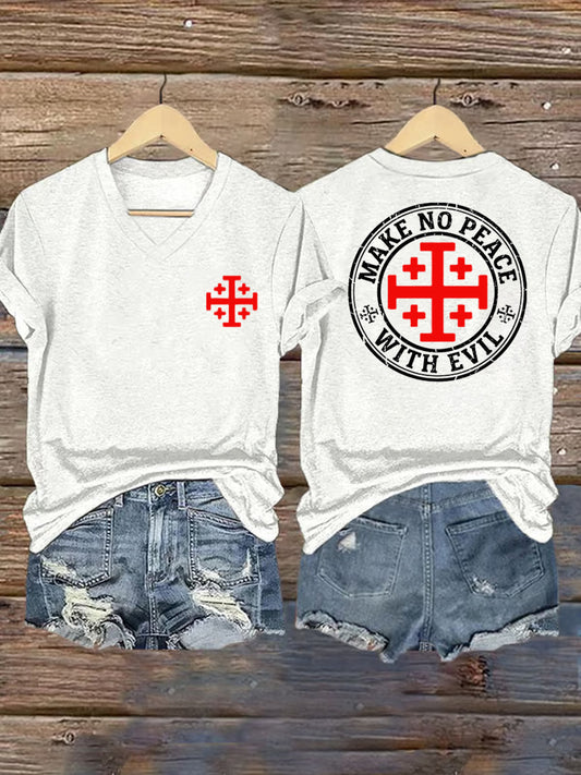 Women's Make No Peace With Evil Casual V-Neck T-shirt