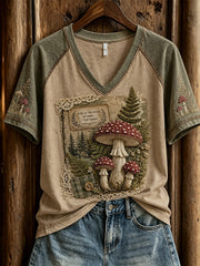 Women's autumn plants and flowers pattern printed casual short-sleeved T-shirt