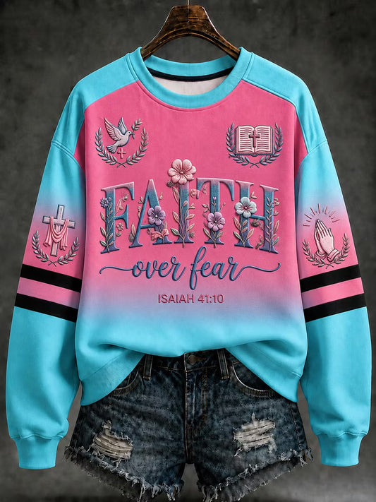 Women's Christian Faith Over Fear Cross Art Regular Sweatshirt