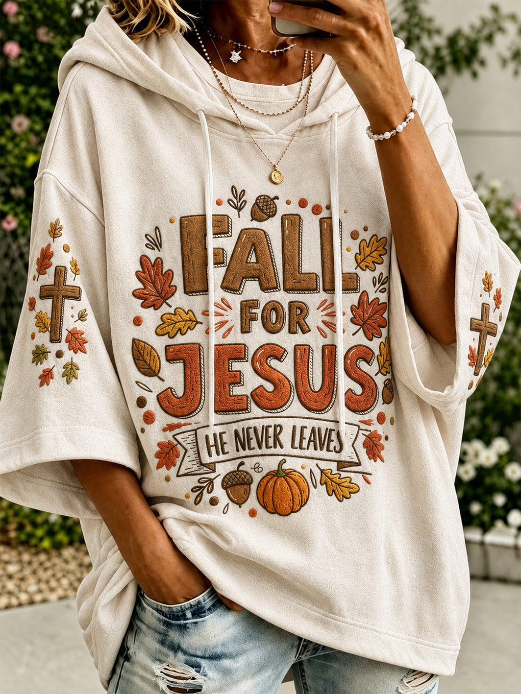 Women's  autumn theme faith slogan pattern color-blocked design casual hoodie