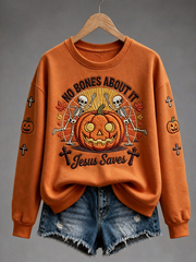 Women's Cute Jesus Pumpkin Halloween Skull Regular Sweatshirt