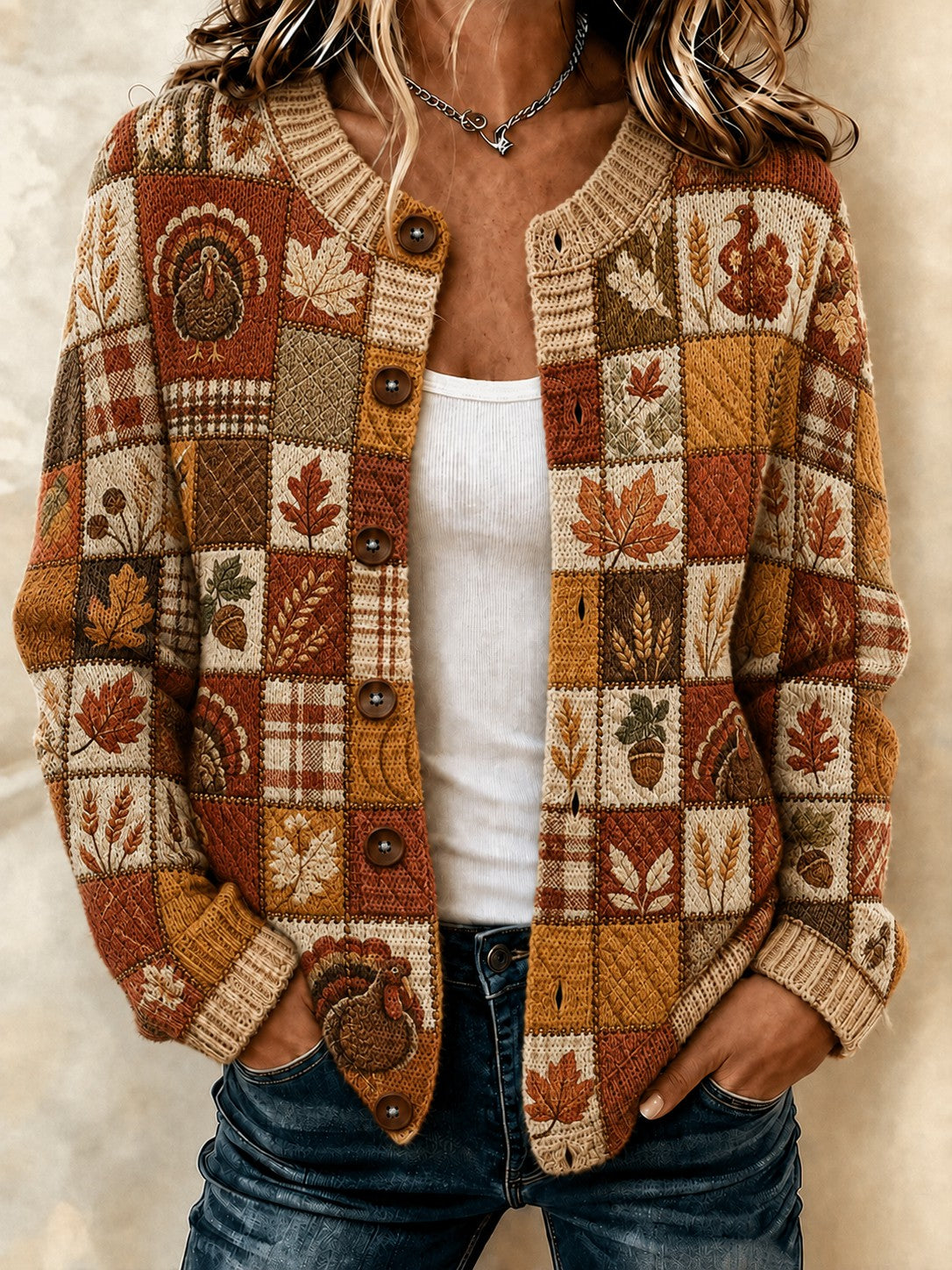 Women's Happy Thanksgiving Printed Cozy Cardigan