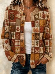 Women's Happy Thanksgiving Printed Cozy Cardigan