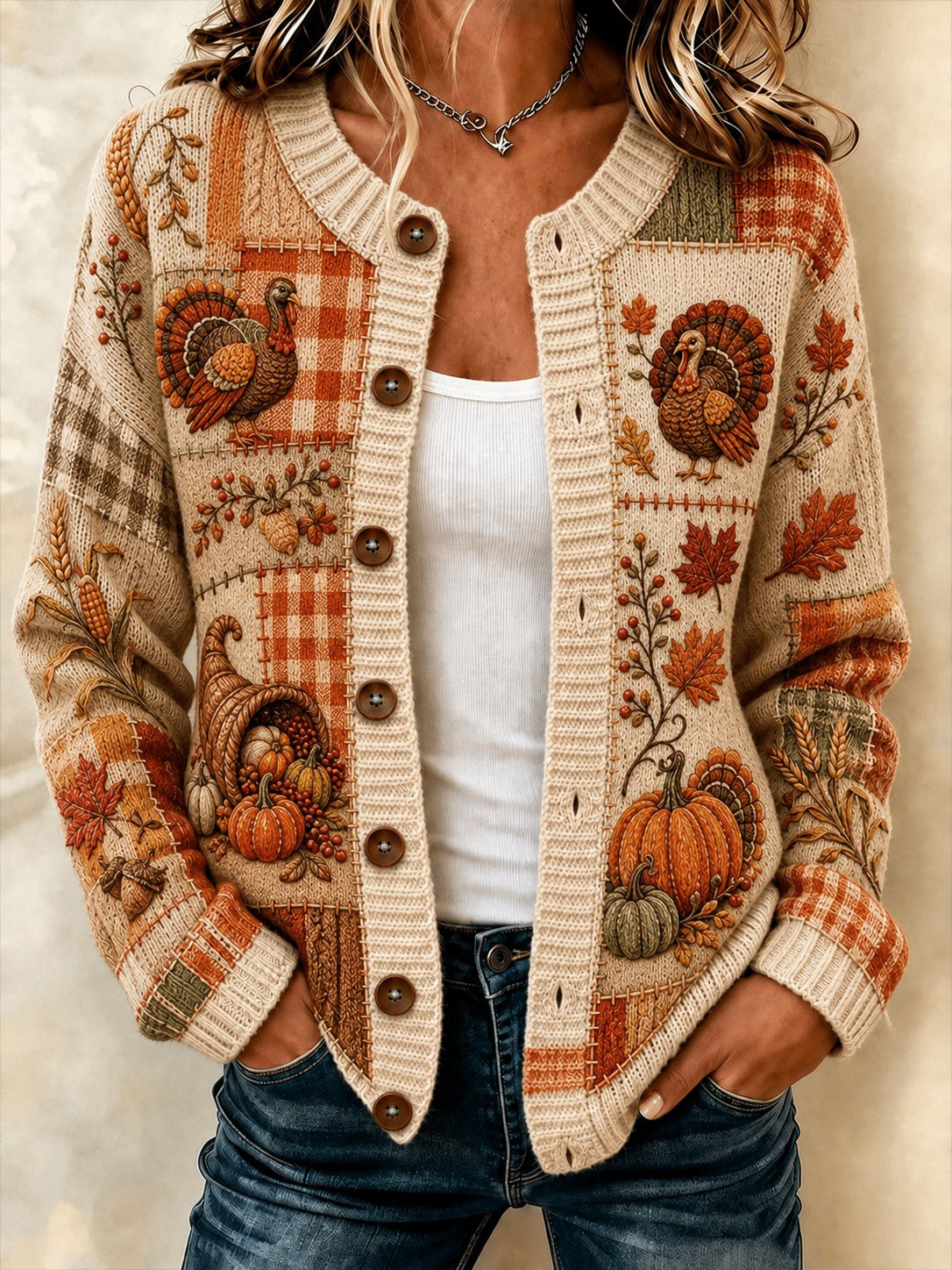 Women's Happy Thanksgiving Printed Cozy Cardigan