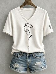 Women's Virgin Mary Faith Cross Waffle Top