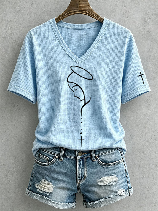 Women's Virgin Mary Faith Cross Waffle Top