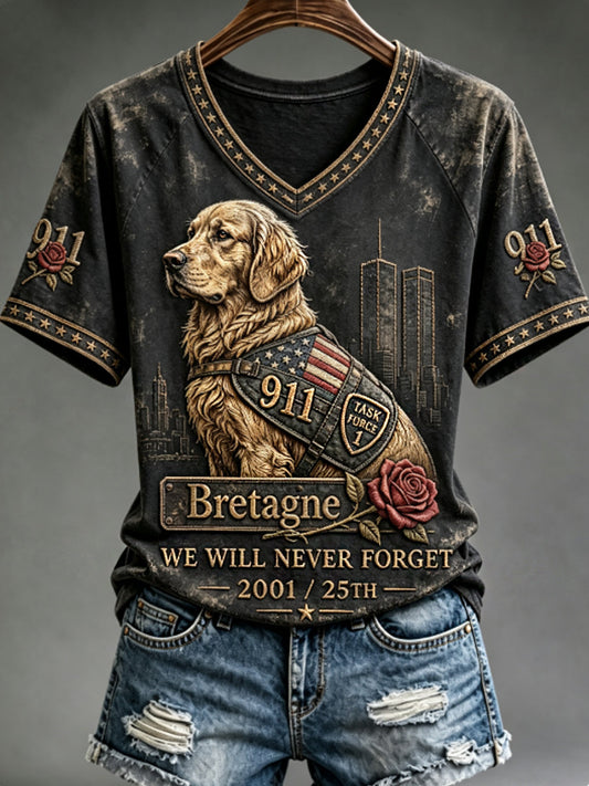 Women's 911 TASK FORCE 1 Bretagne WE WILL NEVER FORGET 2001/25TH T-shirt