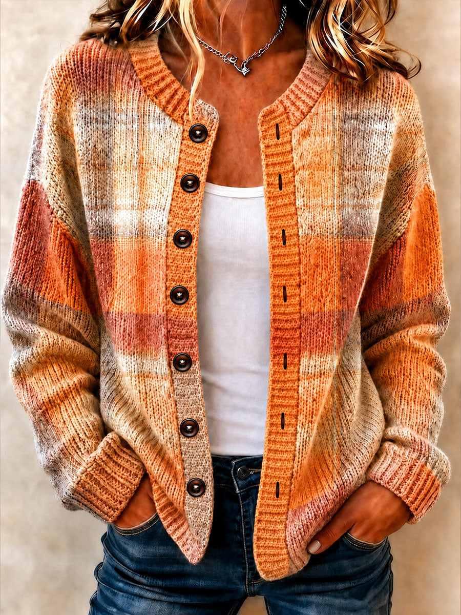 Women’s Fall Plaid Print Casual Cardigan