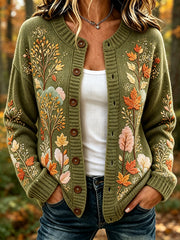Women's Vintage Fall Trees Print Cozy Cardigan
