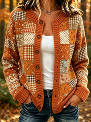 Women's Vintage Fall Patchwork Print Cozy Cardigan