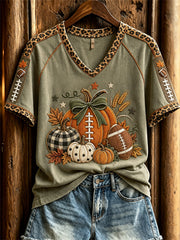 Women's Vintage Football Inspired Fall Pumpkins Print short-sleeved T-shirt